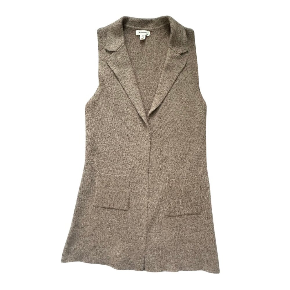 Monteau Long Open Front Sweater Vest Camel Brown size Large